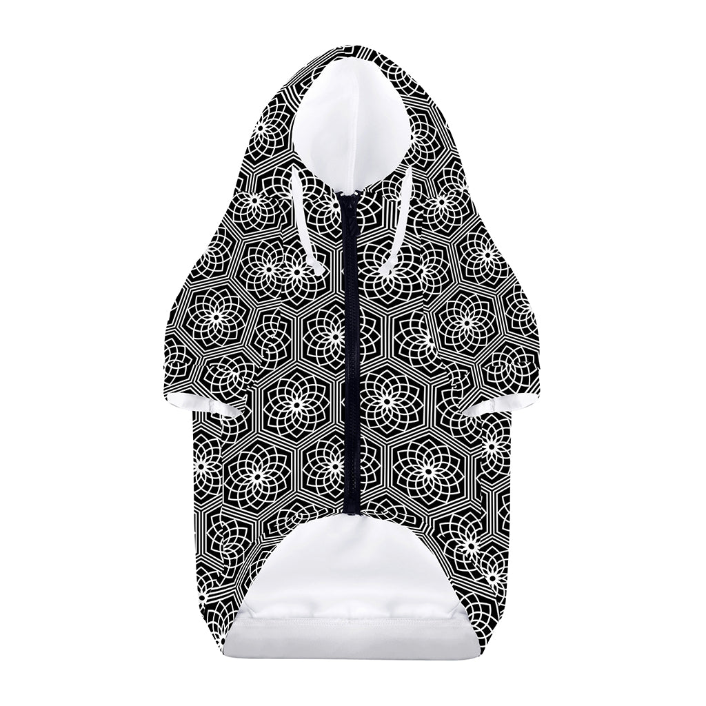 White And Black Lotus Pattern Print Dog Zip Up Hoodie