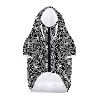 White And Black Lotus Pattern Print Dog Zip Up Hoodie