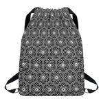 White And Black Lotus Pattern Print Drawstring Backpack