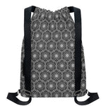 White And Black Lotus Pattern Print Drawstring Backpack