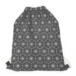White And Black Lotus Pattern Print Drawstring Bag