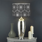 White And Black Lotus Pattern Print Drum Lamp Shade