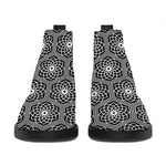 White And Black Lotus Pattern Print Flat Ankle Boots