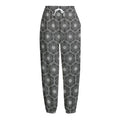 White And Black Lotus Pattern Print Fleece Lined Knit Pants