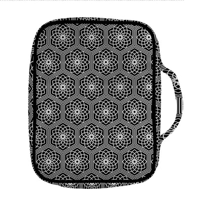 White And Black Lotus Pattern Print Front Pocket Bible Bag
