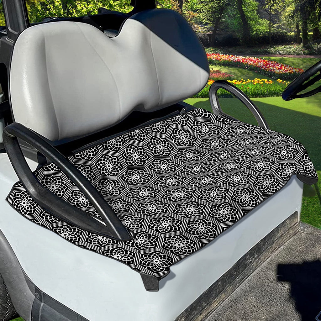 White And Black Lotus Pattern Print Golf Cart Seat Cover