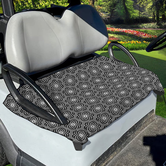 White And Black Lotus Pattern Print Golf Cart Seat Cover