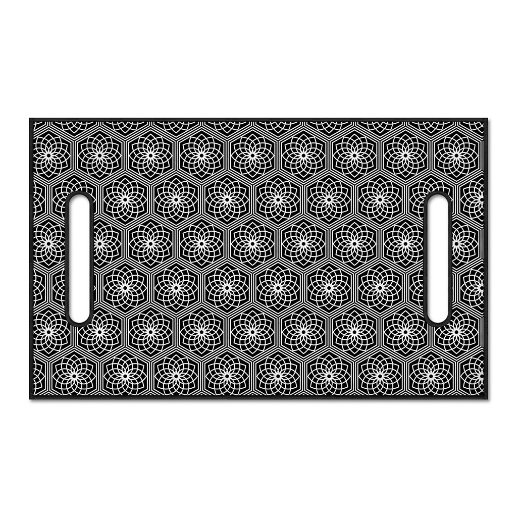 White And Black Lotus Pattern Print Golf Cart Seat Cover