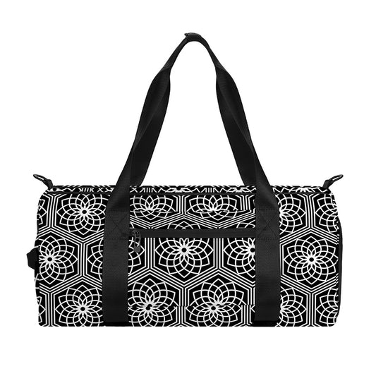 White And Black Lotus Pattern Print Gym Bag