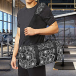 White And Black Lotus Pattern Print Gym Bag
