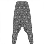 White And Black Lotus Pattern Print Hammer Pants