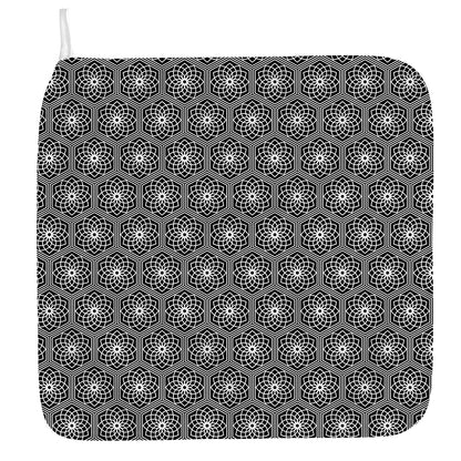 White And Black Lotus Pattern Print Hand Towel