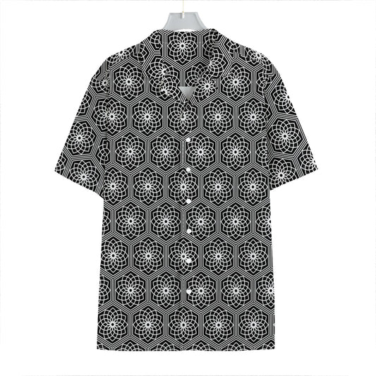 White And Black Lotus Pattern Print Hawaiian Shirt