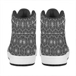 White And Black Lotus Pattern Print High Top Leather Sneakers