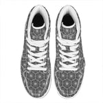 White And Black Lotus Pattern Print High Top Leather Sneakers