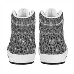 White And Black Lotus Pattern Print High Top Leather Sneakers