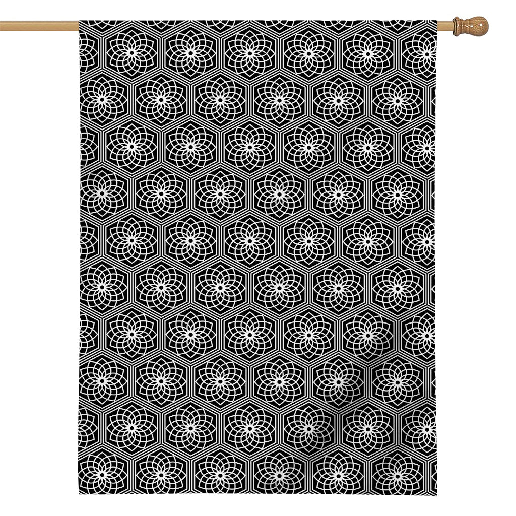 White And Black Lotus Pattern Print House Flag