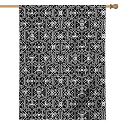 White And Black Lotus Pattern Print House Flag