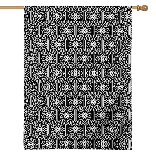 White And Black Lotus Pattern Print House Flag