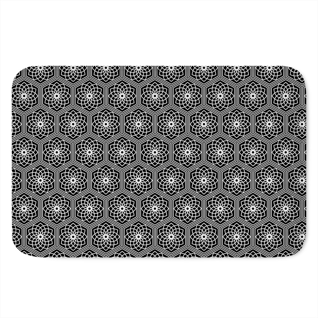 White And Black Lotus Pattern Print Indoor Door Mat