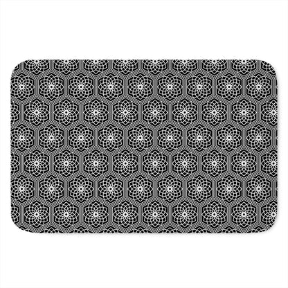 White And Black Lotus Pattern Print Indoor Door Mat