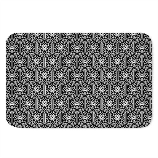 White And Black Lotus Pattern Print Indoor Door Mat