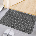 White And Black Lotus Pattern Print Indoor Door Mat