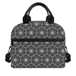 White And Black Lotus Pattern Print Insulated Lunch Bag