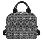 White And Black Lotus Pattern Print Insulated Lunch Bag