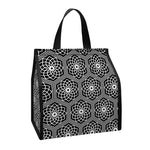White And Black Lotus Pattern Print Insulated Lunch Tote
