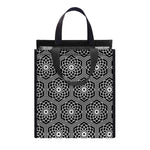 White And Black Lotus Pattern Print Insulated Lunch Tote