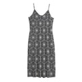 White And Black Lotus Pattern Print Jersey Midi Cami Dress