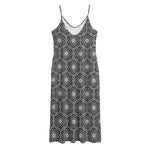 White And Black Lotus Pattern Print Jersey Midi Cami Dress