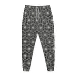 White And Black Lotus Pattern Print Jogger Pants