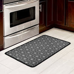 White And Black Lotus Pattern Print Kitchen Mat