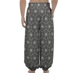 White And Black Lotus Pattern Print Lantern Pants