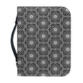 White And Black Lotus Pattern Print Leather Bible Cover