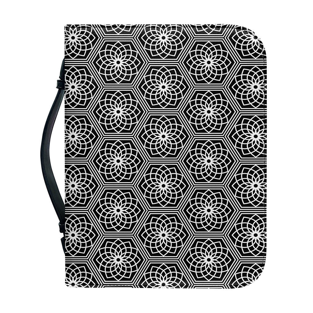 White And Black Lotus Pattern Print Leather Bible Cover