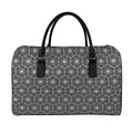 White And Black Lotus Pattern Print Leather Duffel Bag