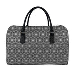 White And Black Lotus Pattern Print Leather Duffle Bag