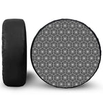 White And Black Lotus Pattern Print Leather Spare Tire Cover