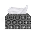 White And Black Lotus Pattern Print Leather Tissue Box Cover