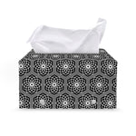 White And Black Lotus Pattern Print Leather Tissue Box Cover