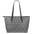 White And Black Lotus Pattern Print Leather Tote Bag With Zipper