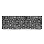 White And Black Lotus Pattern Print Long Kitchen Mat