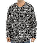 White And Black Lotus Pattern Print Long Sleeve Baseball Jersey