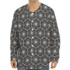 White And Black Lotus Pattern Print Long Sleeve Baseball Jersey