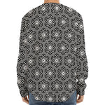 White And Black Lotus Pattern Print Long Sleeve Baseball Jersey