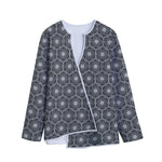 White And Black Lotus Pattern Print Long Sleeve Short Coat