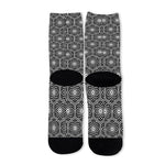 White And Black Lotus Pattern Print Long Socks